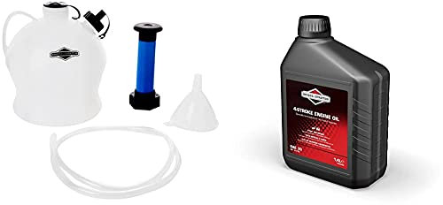Briggs & Stratton 992423 Genuine Oil Removal Kit & 100006E 4-Stroke Lawn Mower Engine Oil SAE30, 1.4 l, Black, 1.4 Litre