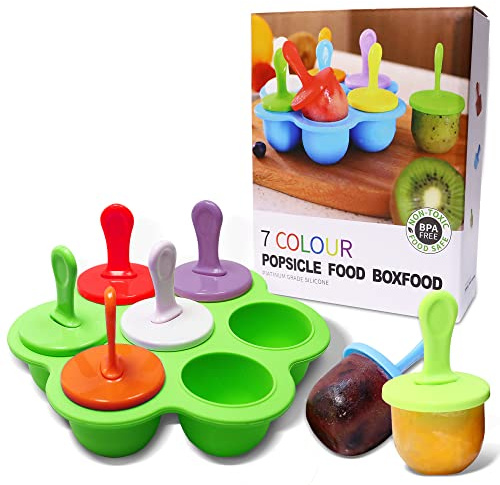 Silicone Popsicle Molds 7-cavity DIY Ice Pop Mold with Colorful Sticks For egg biting ice cream molds storage containers non stick cake molds (Green)