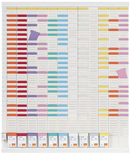 Leitz Nobo 1915626 - Kit de planificación anual con enchufes T, pared, 12 columnas y 54 ranuras para enchufes T índice 2, fichas T coloridas, columna índice, etiquetas impresas, portaetiquetas