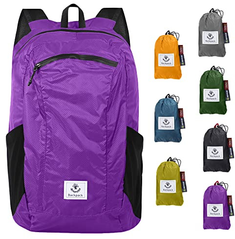 4Monster Faltbarer Rucksack Ultra Leicht, Unisex Tagesrucksack Outdoor, Wasserdichter Wanderrucksack für Camping Wandern Reisen Sport Klettern Radfahren (Violett, 24L)