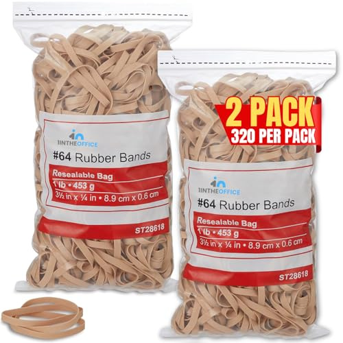 1InTheOffice Thick Heavy Duty Rubber Bands, Beige Size 64, 320 Bands/2 Pack