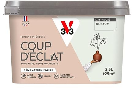 V33 Peinture murale intérieure Coup d'Éclat® Blanc écru Mat Poudré 2,5L