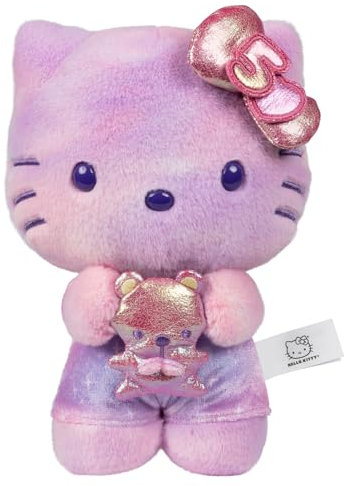 Hello Kitty and Friends, 50th Anniversary 8-inch Hello Kitty Plush with 50th Anniversary Teddy Bear - 5 Decades of Friendship - Officially Licensed Sanrio Product from Jazwares