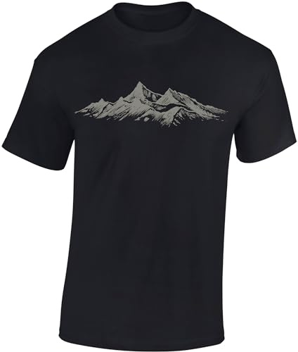 Baddery Camiseta de Senderismo para Hombre: Cumbres Alpinas - Camiseta de Escalada para Hombres - Regalo para Amantes del Senderismo - Equipo de Montañismo, Negro , XXL