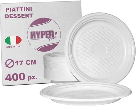Hyper Form - 400 Piatti Dessert di Plastica Riutilizzabile Rigida, Lavabili 20 Cicli in Lavastoviglie