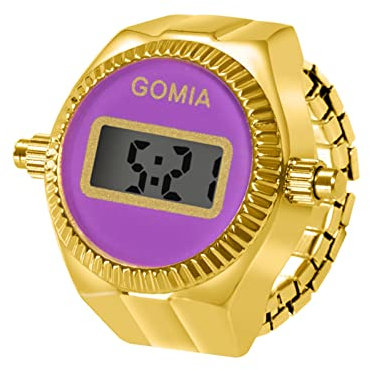 OIDEA Ringuhr Fingeruhr Herren Damen: Digital Gold elastisch Fingerband mit Lila digital Legierung Ring Uhr Uhrenring Geschenk für Freund Familie