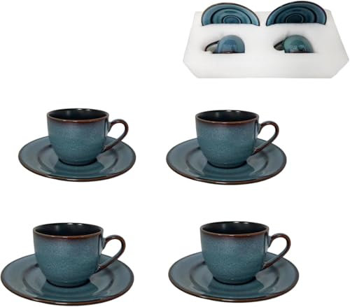 SWEDOU Espresso Coffee Cups and Saucers Sets of 4,90cc Porcelain Small Tea Coffee Cups Saucers Starry Glazed Coffee Mugs with Handle, 3oz Chinese Small Mini Tea Cup Set