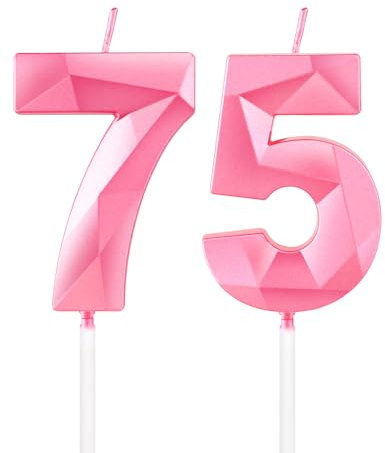mciskin Pink 75th Birthday Candles,75th Birthday Decorations for Women Men,3D Number 75 Candle for Cake,Pink Candle Cake Toppers for Birthday Party Decorations Wedding Supplies