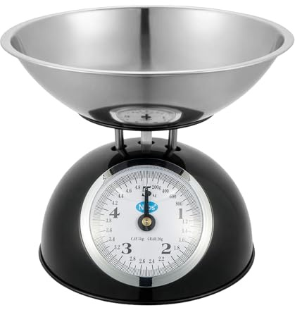 SUNNYNEST Mechanical Kitchen Scale Cooking Scale 2L Dishwasher Safe Bowl Easy-Read Dials Large Digits No Batteries Retro Design 5kg Capacity Weigh Ingredients Classic Look Black