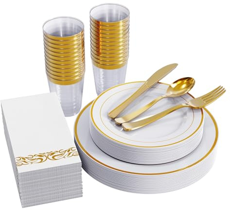 FOCUSLINE 175 Pieces Gold Dinnerware Set for 25 Guests