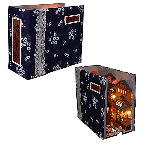 WDC 3D Wooden Book Stand Puzzle DIY Dollhouse Wood Bookends Book Nook Model Building Kit with LED Light for Teens and Adults to Build-Creativity Gift for Birthdays Halloween,18.5x17x8.5 centimeters