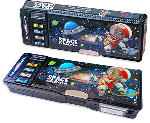 Ristpal Pop Up Multifunktions-Bleistift-Fall für Mädchen, niedliche Cartoon Stift Box Organizer Briefpapier mit Passwort Lock, Schärfer, Zeitplan, Whiteboard (schwarz)