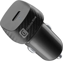 Cellularline - USB-C Car Power 20W - Caricabatteria da Auto USB-C 20W - Adattatore Automatico Prese Accendisigari 12V/24V - Protezione da Sovraccarichi e Cortocircuiti - Nero