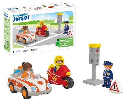 PLAYMOBIL JUNIOR | Helden des Alltags | nachhaltiges Spielzeug für Kinder ab 1 Jahr | inklusive Ärztin, Feuerwehrmann und Polizist | 71692