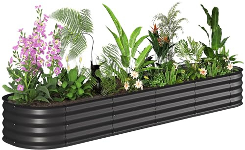 Outsunny Fyrkantig grönsaksträdgård trädgårdslåda modulär stål, Blomlåda Odlingslåda för grönsaker, växter, blommor, dim. 240 x 62 x 30 cm, svart