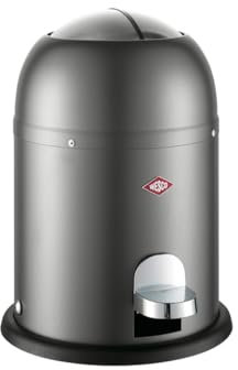 Wesco Mini Master Kosmetikeimer in der Farbe graphit matt, pulverbeschichtetes Stahlblech, 6 Liter Volumen, Kunststoff-Einsatz, Fußtritt
