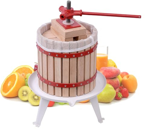 FIVMEN Prensa de frutas manual de 12 L, incluye paño de presión, placa de presión y husillo de metal, exprimidor de vino, exprimidor de frutas, exprimidor de bayas para tipos de zumo y verduras
