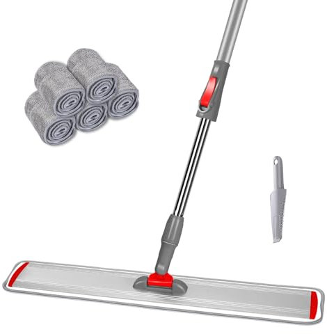 Masthome Industrial Mop, 60cm Extra-Wide Large Floor Mops with 5 Washable Pads, Wet Dry Commercial Flat Mop with Telescopic Handle & Aluminum Plate, Microfibre Mops for Hardwood Laminate Tile Floor