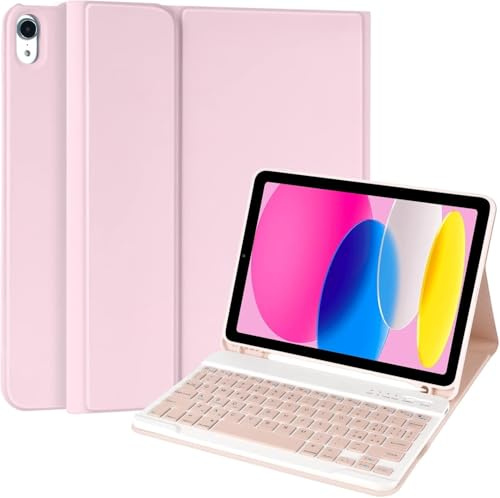 Cover con Tastiera per iPad 10ª Generazione 10.9 e iPad 11ª Generazione (A16) 11 (2022/2025) – Tastiera Bluetooth Italiana QWERTY Staccabile, Custodia Protettiva Sottile con Portapenna,Rosa