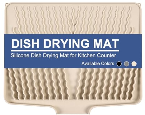 KitchenRaku Tappetino scolapiatti 40 x 33 cm, per stoviglie con superficie inclinata e scarico per un drenaggio ottimale dell'acqua (Beige)