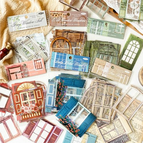 Kit de pegatinas para scrapbooking, 120 piezas PET ventana tema Aesthetic Stickers decorativos para Bullet Journal Accesorios,Journaling,Álbum de fotos, Notebook,DIY (Serie Museo de Ventanas)