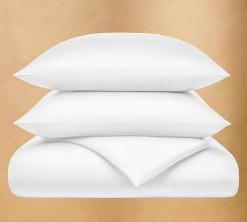 Seralino Mako Bettwäsche Satin 135x200 cm Weiß (Bio-Baumwolle) + 80x80 Kissenbezug| Aesthetic Einfarbig