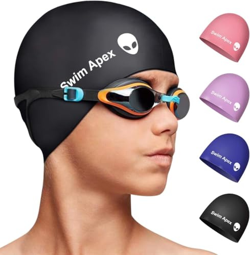 Swim Cap Kids for Short Long Hair, Silicone Swimming Cap for Boys Girls Aged 3-15, Durable Kids Swim Cap Short Hair, Fit Waterproof Swim Caps for Kids Toddler (Black)