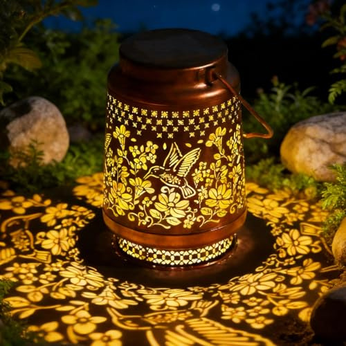 Hummingbird Solar Lantern, Metal Waterproof Solar Lanterns for Outdoor, Garden Ornaments Decorative Lights, Hummingbird Gifts Presents for Mum Grandma Her, Solar Powered Lights for Patio Lawn Yard