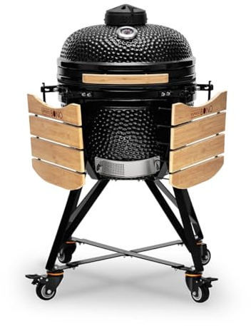 KAMADO Bono Griglia per Barbecue in Ceramica, Media da 50,8 cm, Nera I Kamado BBQ Grill a Carbone con Sistema a Doppia Zona I Egg BBQ Smoker per Cucinare, Fumare e cuocere
