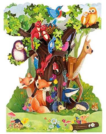 SANTORO Carte Swing, Carte de Voeux Pop Up 3D - Animaux de la Forêt - Pour Garçons, Filles, Enfants, Famille, Anniversaire (Beige|Vert)