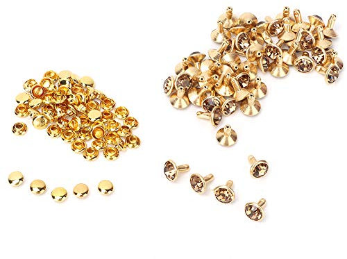 50 Stück Ohrstecker, Kristall Nieten Diamant Spikes Nieten für Leder/Gürtel/Handtasche Leder Dekoration(Gold)