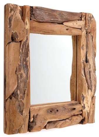 DESIGN DELIGHTS WURZELHOLZ Spiegel Beachside | 50x50 cm, Holzrahmen, Vintage Teakholz | Wandspiegel