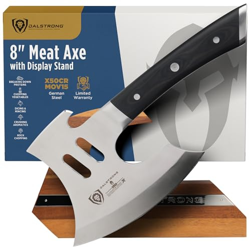 Dalstrong Meat Chopper Axe - 8 inch - Heavy-Duty Giftable Butcher Cleaver Knife - The Punisher - Gladiator Series Elite R - Black G10 Handle - Stand and Sheath