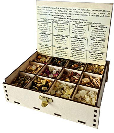 Röklåda presentförpackning med 12 sorter rökblandningar Världens visdom, Feng Shui Chi 14 x 10 x 4 cm