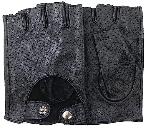ZLUXURQ Herr läder full mesh fingerlösa handskar halvfinger körhandskar, Svart, XL