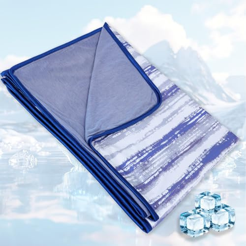 Chlophy Cooling Blanket for Night Sweats King Size Summer Blanket Hot Sleeper Heat for Night Sleeping Large Bamboo Navy Blue Tie Dyed Stripes Cold Cool Ice Chill Q-MAX＞0.5 Bed Sofa 200×220CM