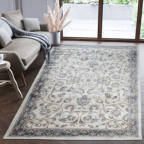 Mazovia Orientalisch Teppich - Traditioneller Teppich für Wohnzimmer, Esszimmer - Orient Teppiche Ornament - ÖKO-TEX Wohnzimmerteppich Creme Grau - 60 x 100 cm