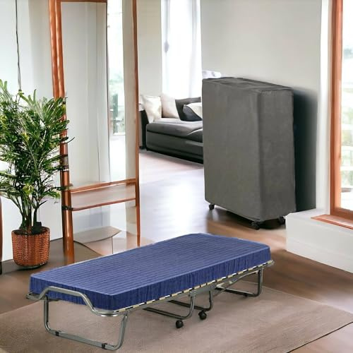 Talamo Italia Letto Pieghevole Piera, Brandina salvaspazio con Rete a 15 doghe, Custodia Protettiva, 100% Made in Italy, 80x200h40 cm, Materasso Incluso, Blu, 200 cm (Memory)