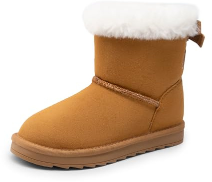 DREAM PAIRS Girls Boots Kids Winter Warm FuzzyChic Kid's Bow Snow Ankle Bow Boots for Toddler/Little Kid,Size 13 Little Kid,Chestnut,SDSB2409K