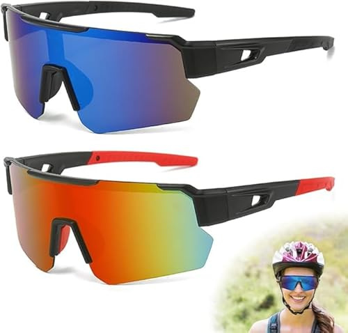 DAJASD Snabba glasögon, 2 stycken sportsolglasögon, polariserade cykelglasögon, cykelglasögon vindtäta, UV 400 skyddsglasögon, snabba glasögon för män kvinnor för fiske vägcykel sport