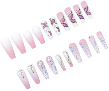 BELLIFFY 24 Stück Aufdrücknägel Herzdesign Künstliche Nägel Schmetterlingsdesign Falsche Nägel Für Frauen Einfach Anzuwenden