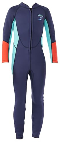 Combinaison de plongée thermique en néoprène de 2,5 mm pour enfants - Couleurs contrastées - Manches longues - Bleu marine - 7 à 8 ans