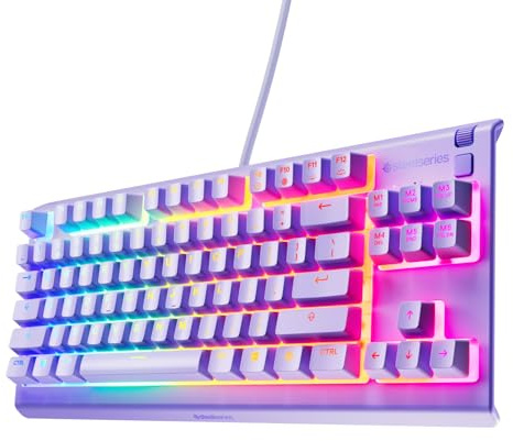 SteelSeries Apex 3 TKL - Teclado Gaming Lavanda y RGB - Factor Forma TKL Compacto - Iluminación RGB de 8 Zonas - Resistente a Agua y Polvo - Interruptor Gaming silencioso - UK Layout QWERTY