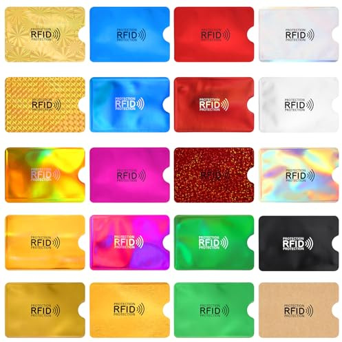 WJIAAA 20 Stück RFID Blocker Kartenhülle, Kreditkartenhülle RFID Ec Karten Schutzhülle Ausweishülle Identitätsdiebstahl Prävention für Damen Herren 9.1 x 6.3 cm(5 Farben)