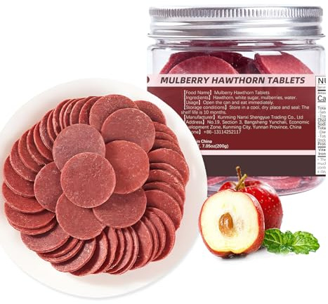 BAYUEDEGUA-Mulberry Hawthorn Tablets 200g/7.05oz No artificial color|No essence|No preservatives,Sweet and sour appetizers,Healthy and pure.Breakfast pairing,Spicy and oily to relieve greasiness.