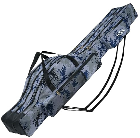 Lomffy Borsa da Pesca Portatile, 150cm Pieghevole Sacca Canna e Attrezzi con 3 Strati Grande capacità Borsa da Pesca Portatile per Canna Impermeabile Custodia per Canna da Pesca (Blu)