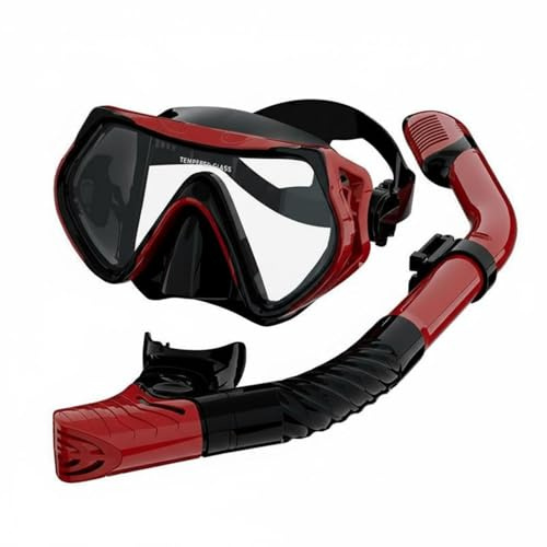 MotiveTech Set de Máscara y Esnórquel Visión Panorámica Máscara y Tubo de Buceo Correas Ajustables para Niños, Rojo, Máscara+Snorkel