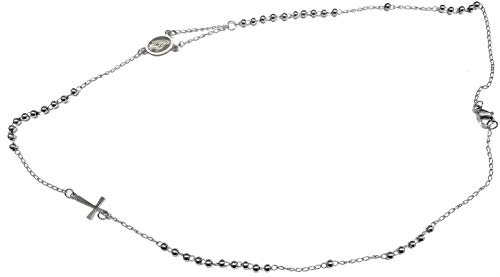 Moda Mavilla Collana girocollo rosario in acciaio colore acciaio perline 4MM misura 47 cm lavorata a mano Made in Italy