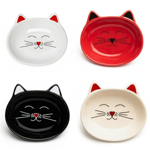 Park Life Designs Oscar Cat Dish - Feeding Bowls - Cat Shaped Food and Water Bowls for Cats (Red)