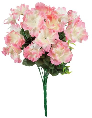 OakRidge Silk Azalea Bush – Artificial Flowers Outdoor Décor – Pink, 17” High